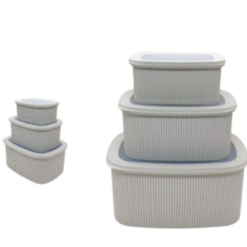 Set de 3 Contenedores de Almacenamiento Apilables de 25x18x11 cm con Diseño de Relieve Vertical por mayor - Hogar por mayor