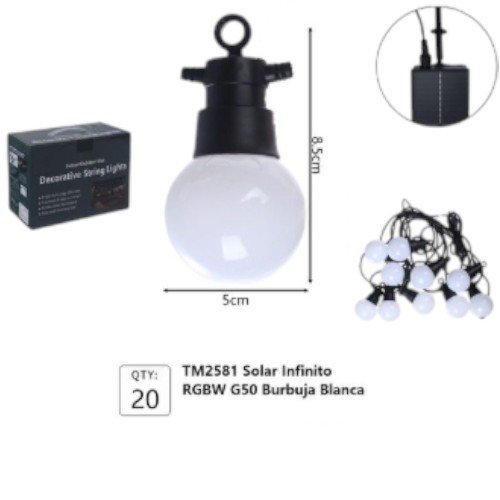 Guirnalda Solar Decorativa G50 de Burbujas Blancas (Modelo TM2581) por mayor - Electrónica por mayor