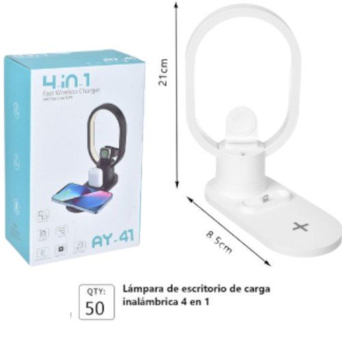 Lámpara de escritorio de Carga Inalámbrica 4 en 1 por mayor - Electrónica por mayor