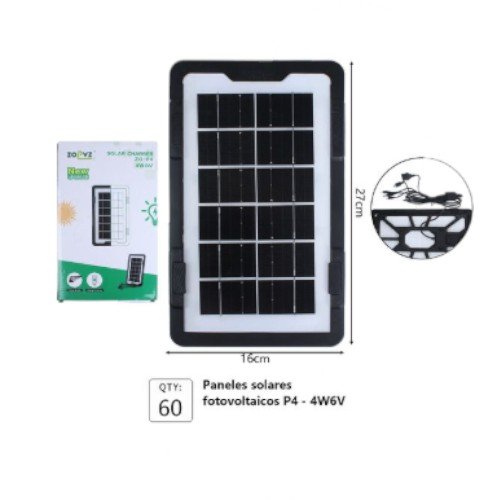 Panel Solar Fotovoltaico Portátil Modelo P4 de 4 W y 6 V por mayor - Electrónica por mayor