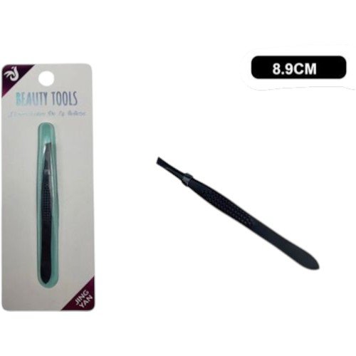 Pinza para Cejas de Punta Inclinada en Color Negro con Agarre por mayor - Belleza por mayor