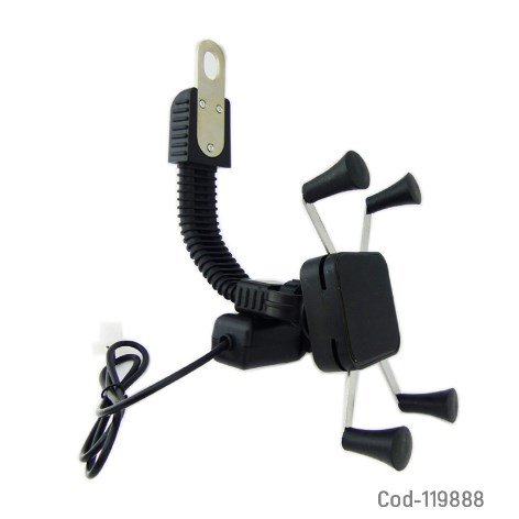 Porta Smartphone Con Brazo Para Espejo De Moto, Con USB 2.1A. En Caja. por mayor - Electrónica por mayor