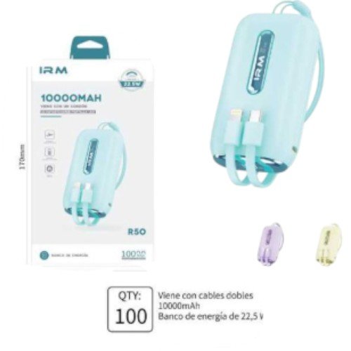 Power Bank R50 con cables dobles por mayor - Electrónica por mayor