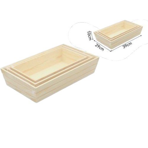 Set de 3 Bandejas Rectangulares de Madera de Pino por mayor - Hogar por mayor