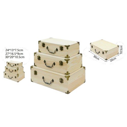 Set de 3 Cajas tipo Maletín de Madera con Esquinas Metálicas por mayor - Hogar por mayor