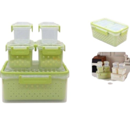 Set de 5 Contenedores Herméticos Multiuso de 27x17x12 cm con Cestillos de Drenaje y Cierres de Seguridad por mayor - Hogar por mayor