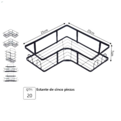Set de Estantes Esquineros de 5 Piezas en Acero Negro para Organización de Baño y Cocina por mayor - Hogar por mayor